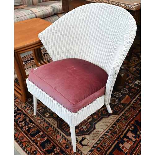 35 - A G-Plan style nest of three teak tables to/w a Lloyd Loom wicker bedroom chair with burgundy seat (... 