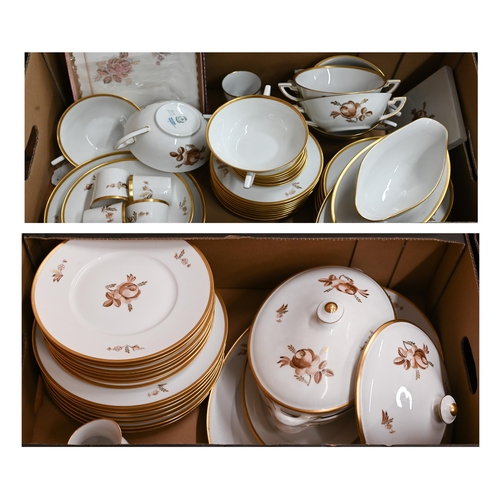 A Royal Copenhagen 'Brown Rose' dinner/coffee service for eight settings, 60 pieces including tureens and covers etc (2 boxes)