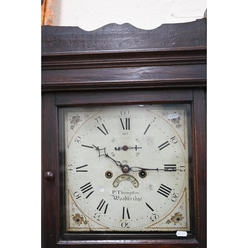 40 - An antique longcase clock with eight-day movement and painted associated dial signed 'P Thompson, Wo... 