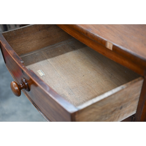 43 - A 19th century mahogany bowfront chest of two short over three long drawers raised on turned support... 