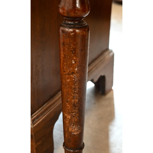 44 - A 19th century mahogany two-drawer hall table on turned supports, 106 cm x 54 cm x 72 cm h