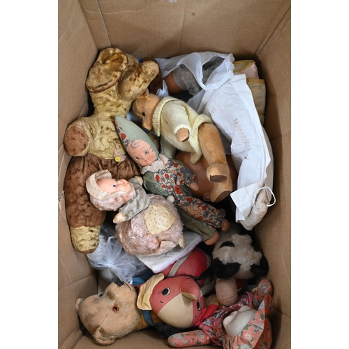 476 - A mixed collection of vintage dolls and teddies to/w a metal cot and pram, etc