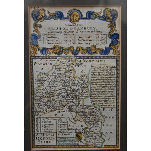 486 - An antique mahogany plate-wedge (for pooling gravy) to/w a small map engraving of Oxfordshire dated ... 