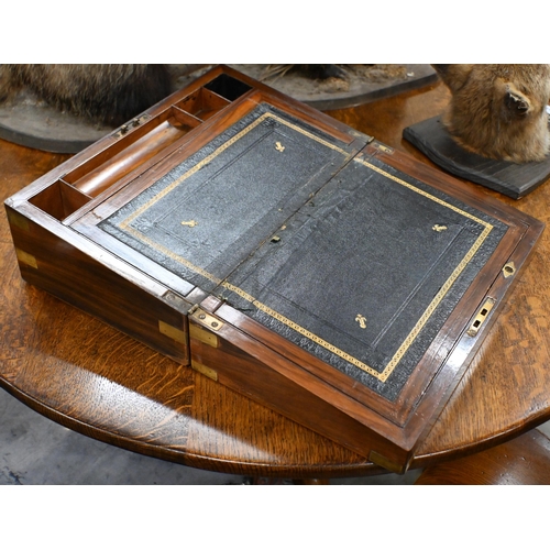 503 - A Victorian brass bound mahogany writing slope with fitted interior, 40 cm wide