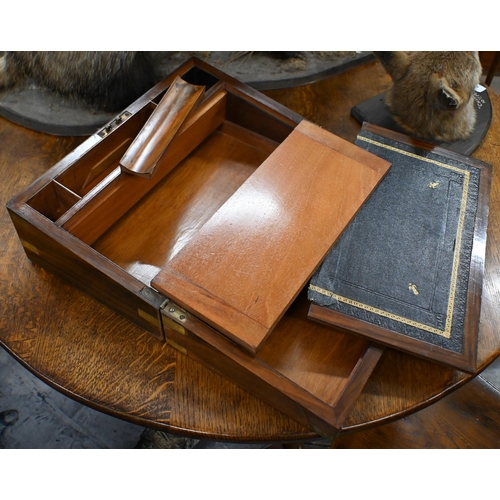 503 - A Victorian brass bound mahogany writing slope with fitted interior, 40 cm wide