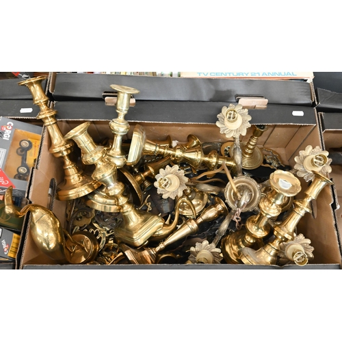 509 - Twelve antique and later baluster candlesticks, to/w various horse-brasses, electrolier, pair of fla... 