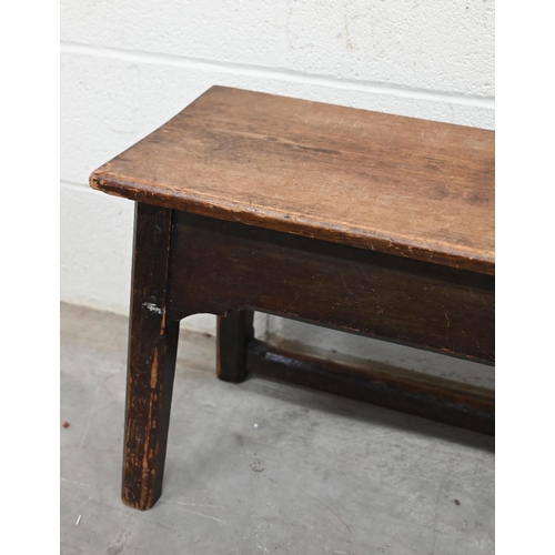 53 - An antique provincial oak hall bench, 114 cm w x 30 cm d x 34 cm h