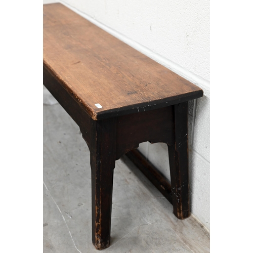 53 - An antique provincial oak hall bench, 114 cm w x 30 cm d x 34 cm h