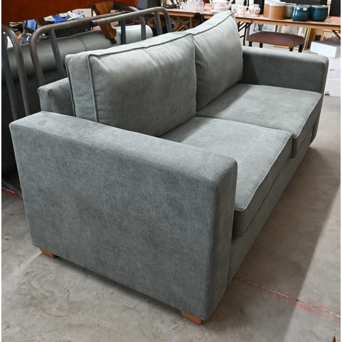 56 - A pair of modern grey square arm sofas, 195 cm w x 90 cm d x 95 cm h o/a