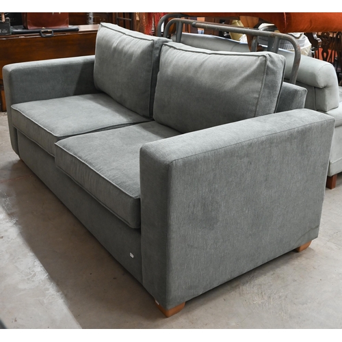 56 - A pair of modern grey square arm sofas, 195 cm w x 90 cm d x 95 cm h o/a