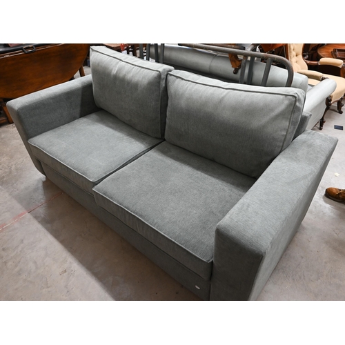 56 - A pair of modern grey square arm sofas, 195 cm w x 90 cm d x 95 cm h o/a