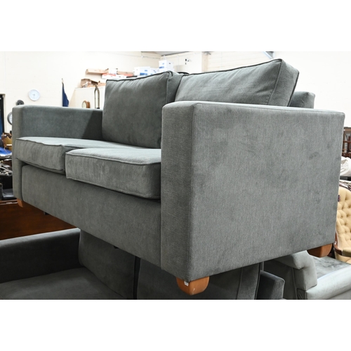 56 - A pair of modern grey square arm sofas, 195 cm w x 90 cm d x 95 cm h o/a