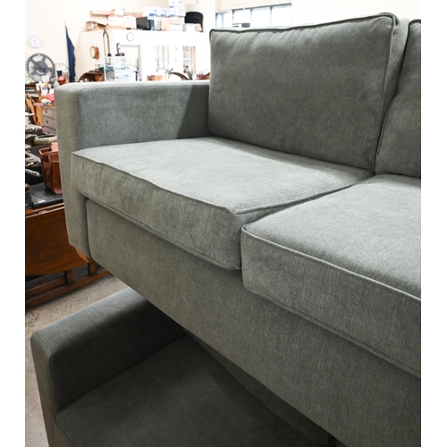 56 - A pair of modern grey square arm sofas, 195 cm w x 90 cm d x 95 cm h o/a