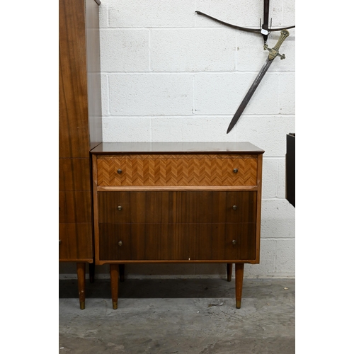 57 - A mid-century Uniflex bedroom suite comprising a small compactum, 88 cm x 46 cm x 148 cm h, dressing... 