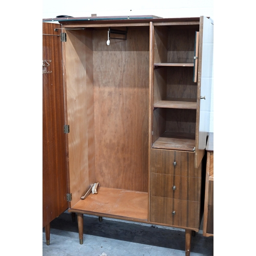 57 - A mid-century Uniflex bedroom suite comprising a small compactum, 88 cm x 46 cm x 148 cm h, dressing... 