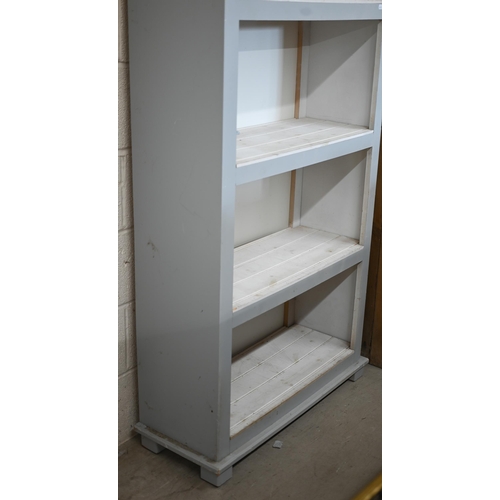 58 - A floor standing open bookcase with four fixed shelves, two-tone grey/white painted finish, 82 cm w ... 