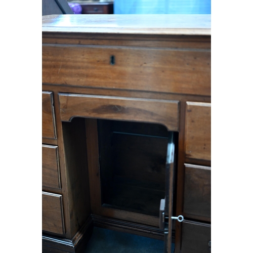 59 - A 19th century mahogany kneehole desk with arrangements of eight drawers around the recessed central... 