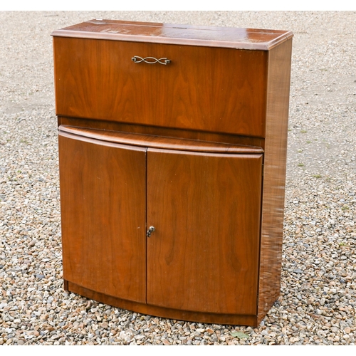 68 - # A Mid-Century walnut Venner cocktail cabinet with various glassware, etc, 80 x 35 x 102 cm h... 