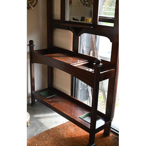 71 - Edwardian mahogany hall stand with bevelled mirror and brass hooks fitted with glove box, stick stan... 