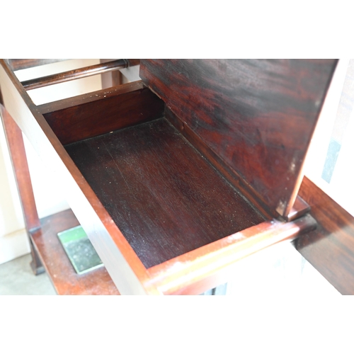 71 - Edwardian mahogany hall stand with bevelled mirror and brass hooks fitted with glove box, stick stan... 