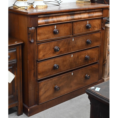 75 - A Victorian mahogany chest with cavetto drawer over two short and three long graduating drawers with... 