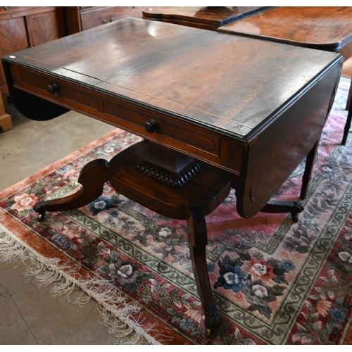 78 - A Regency rosewood sofa table with two drawers (missing handle) 158 cm w x 66 cm d x 70 cm h o/a (a/... 