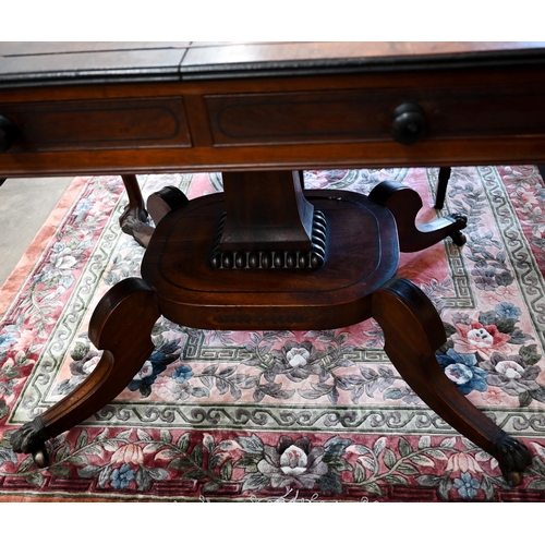 78 - A Regency rosewood sofa table with two drawers (missing handle) 158 cm w x 66 cm d x 70 cm h o/a (a/... 