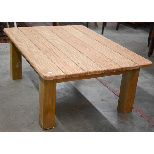 85 - # A six plank coffee table on square supports, 120 x 85 x 48 cm high