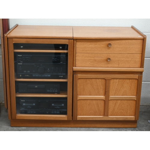 94 - A mid century 'Nathan' teak media cabinet containing Technics ST x302 LA Hi-Fi stack system (unteste... 