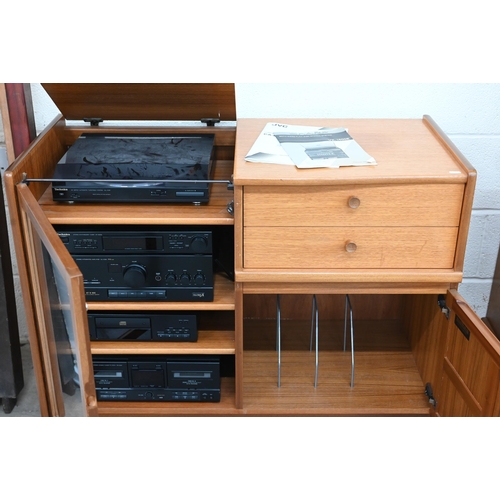 94 - A mid century 'Nathan' teak media cabinet containing Technics ST x302 LA Hi-Fi stack system (unteste... 