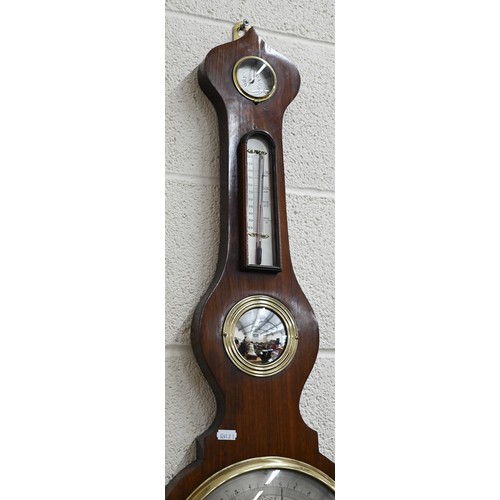 492 - # An antique rosewood mercurial wheel barometer with silvered dials, Negretti & Zambra label to ... 