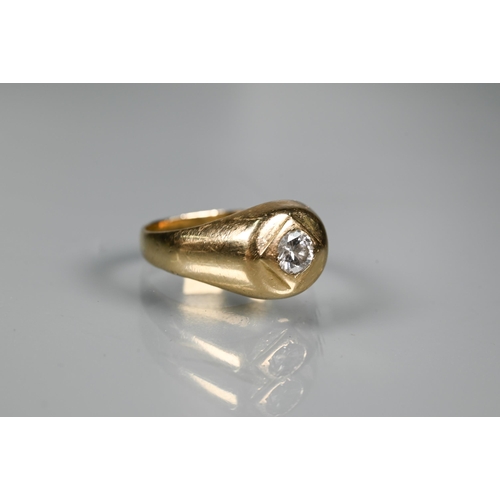 232 - A 9ct yellow gold gypsy style ring with inset diamond, size N, approx 4.8g all in