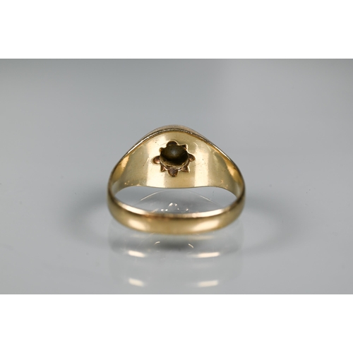 232 - A 9ct yellow gold gypsy style ring with inset diamond, size N, approx 4.8g all in