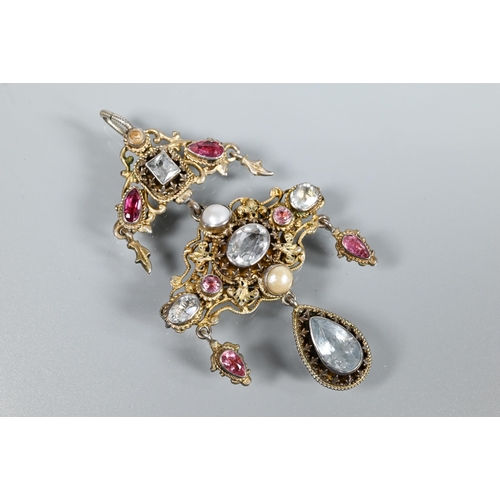 233 - A Renaissance-style gem-set pendant set with pink and white stones and pearl, on yellow and white me... 