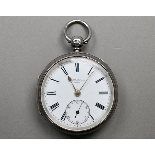 323 - Edward Beven, Birkenhead, a silver cased fusee pocket watch, the white enamel dial with Roman numera... 