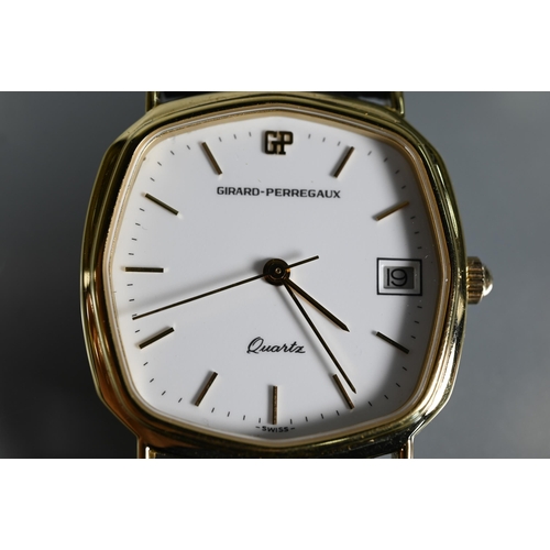 327 - A gents Grand Girard Perregaux yellow metal cased wristwatch, white hexagonal shaped dial with baton... 