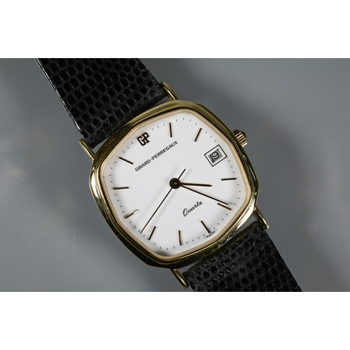 327 - A gents Grand Girard Perregaux yellow metal cased wristwatch, white hexagonal shaped dial with baton... 