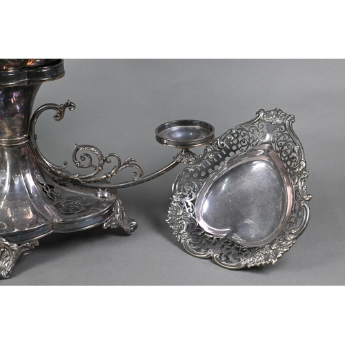 1 - A large Sheraton Revival electroplated epergne with trumpet vase rising from a pierced elliptical bo... 