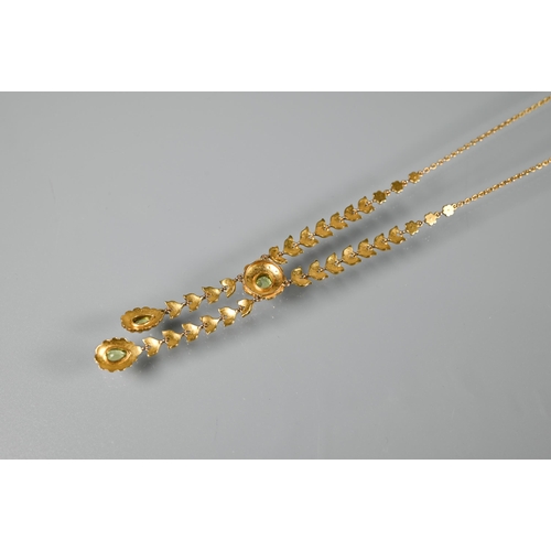 169 - An Edwardian 15ct yellow gold necklace set seed pearls and peridot and seed pearl clusters