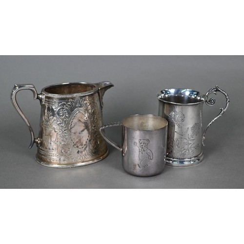 18 - An Edwardian silver floral-engraved Christening mug with scroll handle, Minshull & Latimer, Birm... 