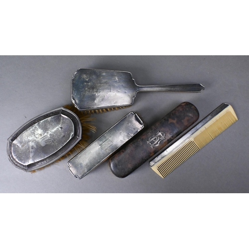 20 - Various silver-backed brushes and hand-mirrors, to/w a tortoiseshell clothes-brush (all a/f)