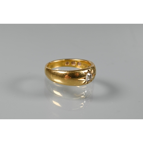 205 - An 18ct yellow gold gypsy ring set diamond, stamped 19 within, size M, approx 6.1g all in