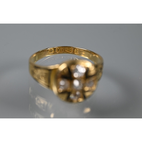 207 - A Victorian 18ct yellow gold mourning ring with black enamelled detailing and central cross set with... 