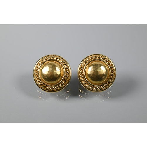 211 - A pair of 18ct gold roundel earrings, for pierced ears, 2.3 cm diam, 22.3g