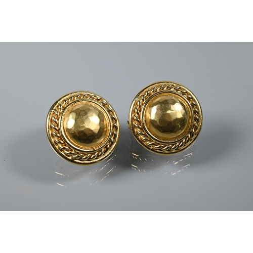 211 - A pair of 18ct gold roundel earrings, for pierced ears, 2.3 cm diam, 22.3g