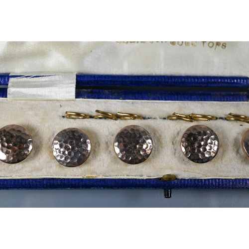 213 - A cased set of six 9ct yellow gold mother of pearl dress buttons to/w a cased set of six dress butto... 