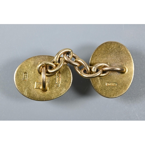 214 - A pair of 9ct yellow gold oval chain-linked cufflinks, 17.8g to/w a pair of rose gold oval cufflinks... 