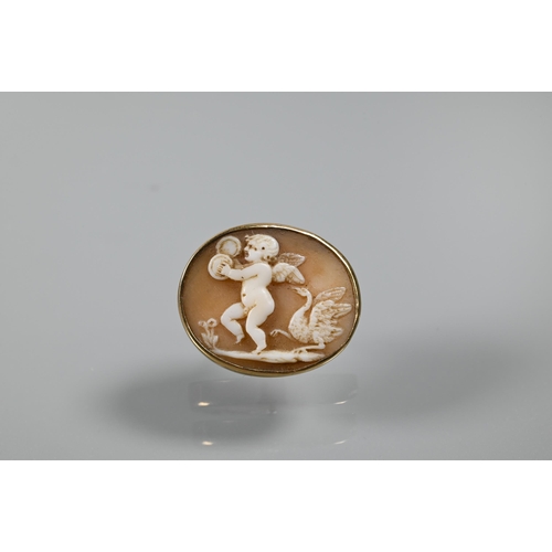 219 - A pair of cameo oval plaques featuring classical scenes, set as earrings in unmarked yellow metal to... 