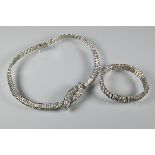 221 - A German 1920s paste-set serpent collar and matching cuff (2)