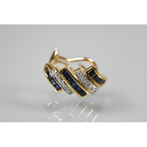 236 - A pair of half hoop earrings set chanel set blue sapphires and diamonds, yellow and white metal set ... 